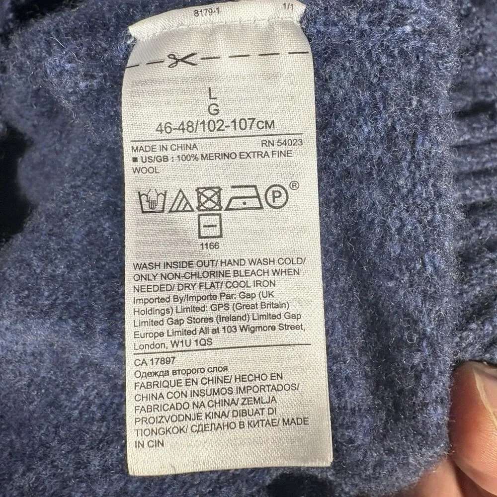 Banana Republic Sweater Men’s L 100% Extra Fine Merino Wool V Neck Blue